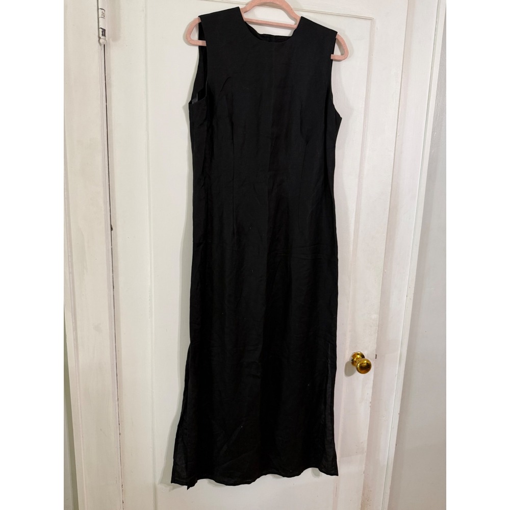 Rafaella Black Linen Blend Sleeveless Maxi Dress Button Back Size 12